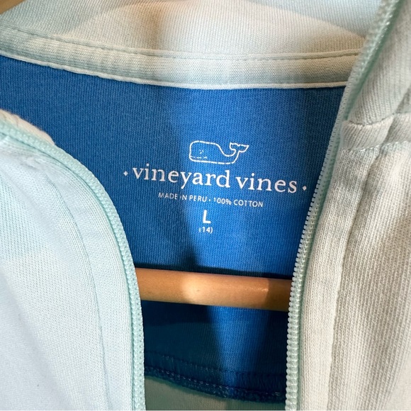 Vineyard Vines Quarter Zip Sweatshirt Large 14 Blue Mint Whales 100% Cotton - Picture 3 of 9
